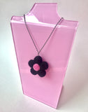 Black Needle Felt Flower Necklace 18"