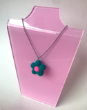 Teal Needle Felt Flower Necklace 18"