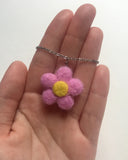 Pink Needle Felt Flower Necklace Choker 16"