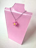 Pink Needle Felt Flower Necklace Choker 16"