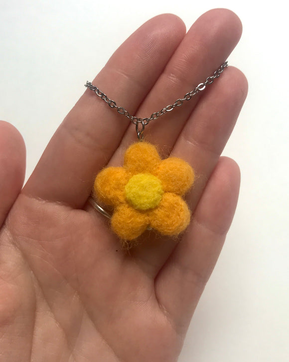 Orange Needle Felt Flower Necklace Choker 16