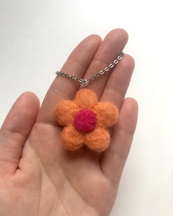 Orange Needle Felt Flower Necklace 18