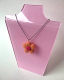 Orange Needle Felt Flower Necklace 18"