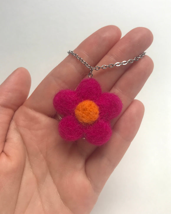 Magenta Needle Felt Flower Necklace 18