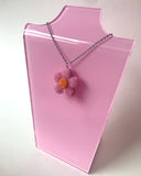 Pink Needle Felt Flower Necklace 18"