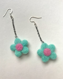 Blue Needle Felt Dangly Earrings