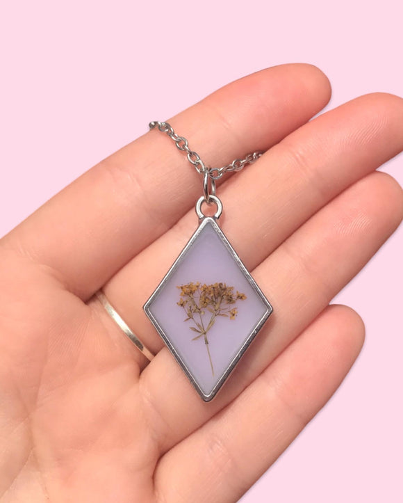Lady's Bedstraw in Resin With Purple Necklace