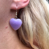 Sparkly Purple Resin Heart Earrings