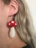 Red Needle Felted Mushroom Earrings
