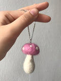Pink Needle Felted Mushroom Necklace