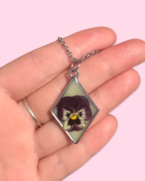 Pansy in Resin With Yellow Necklace