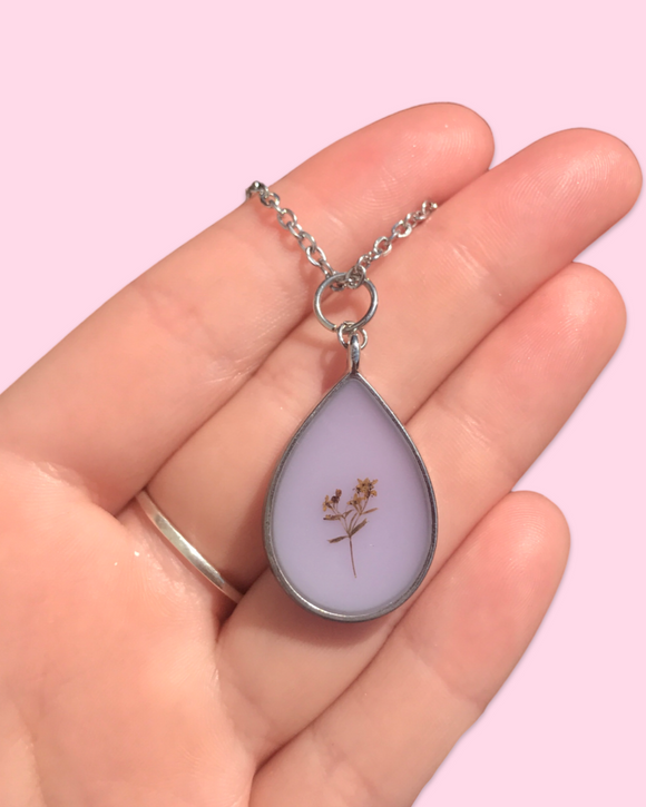 Lady's Bedstraw in Resin With Purple Necklace
