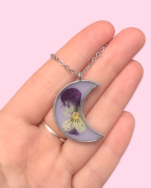 Pansy in Resin With Purple Necklace