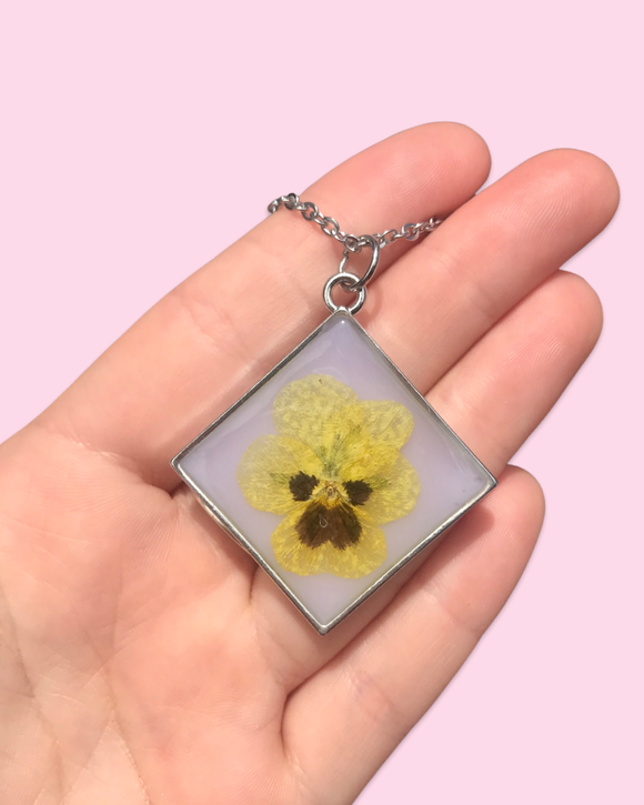 Pansy in Resin With Purple Necklace